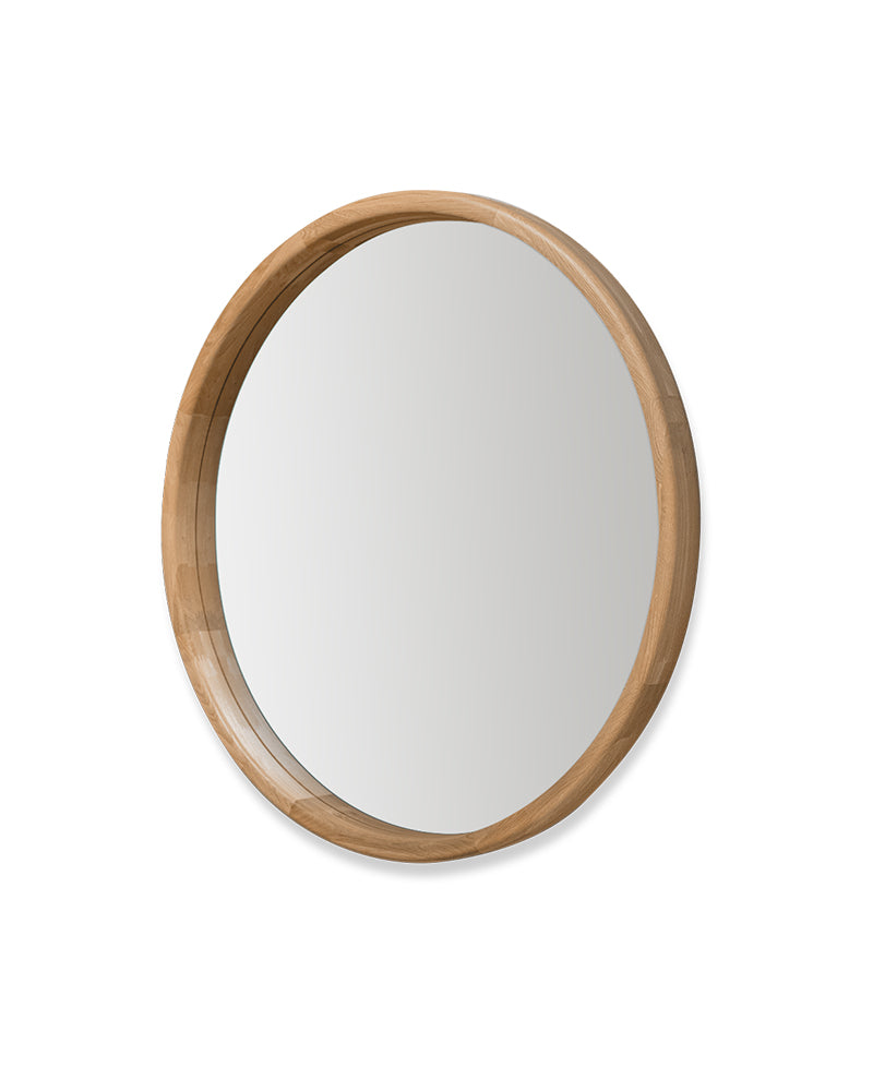 Linea Oak - Salon mirror with oak frame - Ø100cm