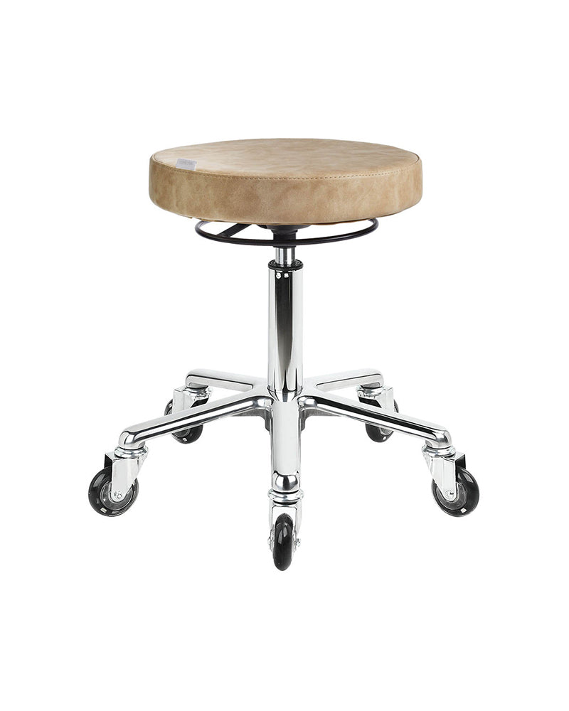 Rund Sand - Beige salon stool - Chrome cross base