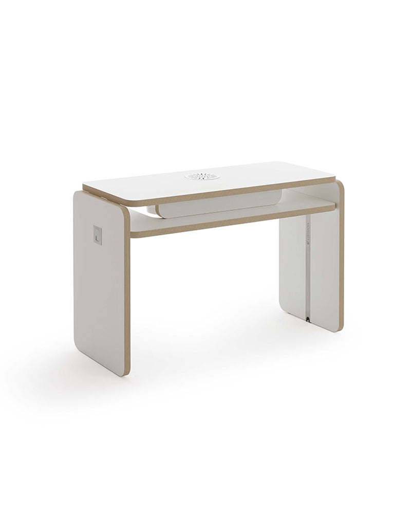 NAT - White manicure table - Edge in oak pattern - With suction