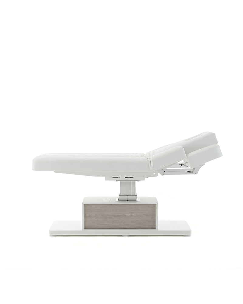 The Ben - White massage table with details in gray oak pattern - with motor - with adjustable armrests