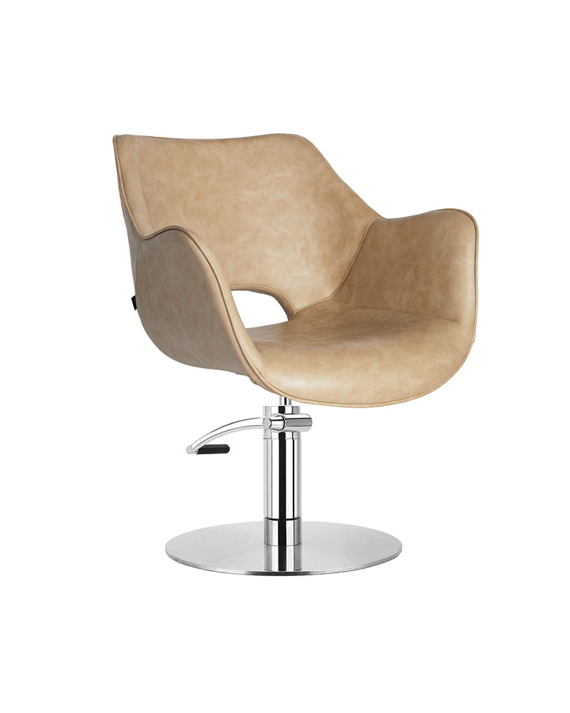 Chloe Sand - Beige hairdressing chair - Chrome plate foot