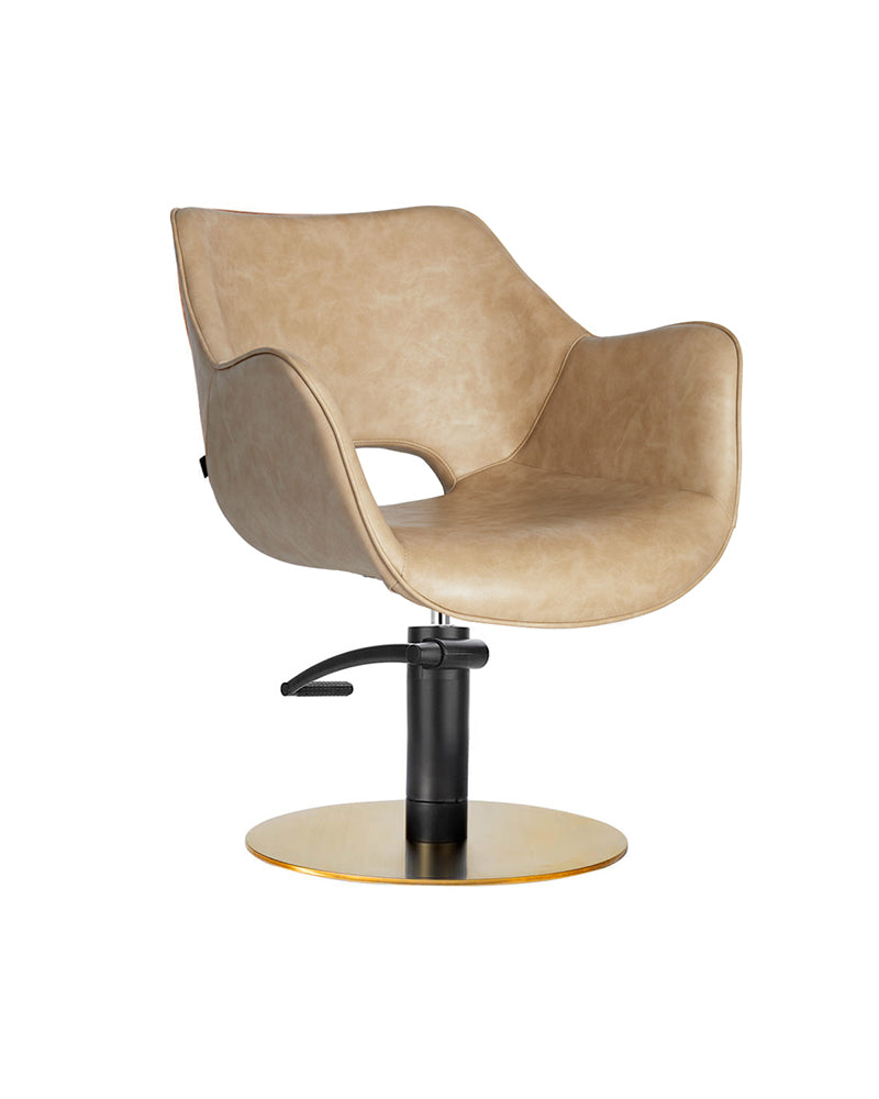 Chloe Sand - Beige Hairdressing chair - Black pump - Brass plate foot
