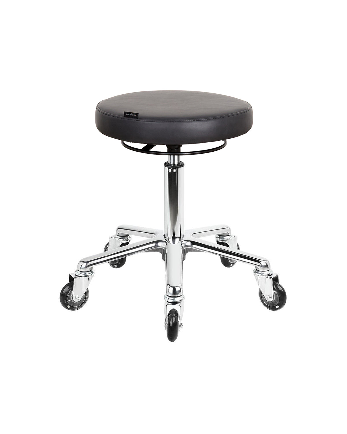 Round Midnight - Gray salon stool with chrome cross base