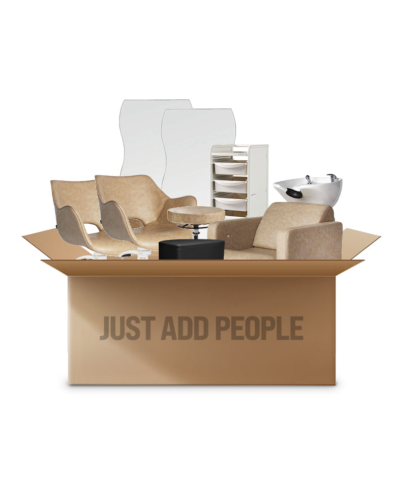 Sand hairdressing starter kit with 2 styling stations, 1 washing unit and equipment