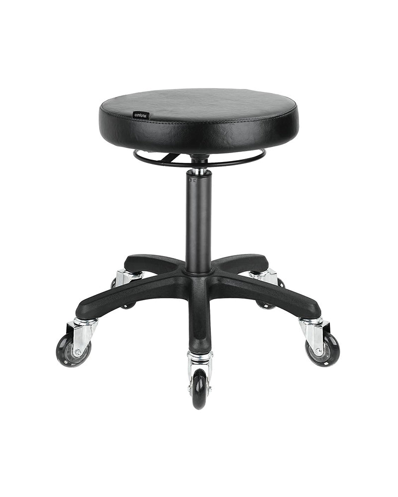 Round black - Black salon stool with roller wheels